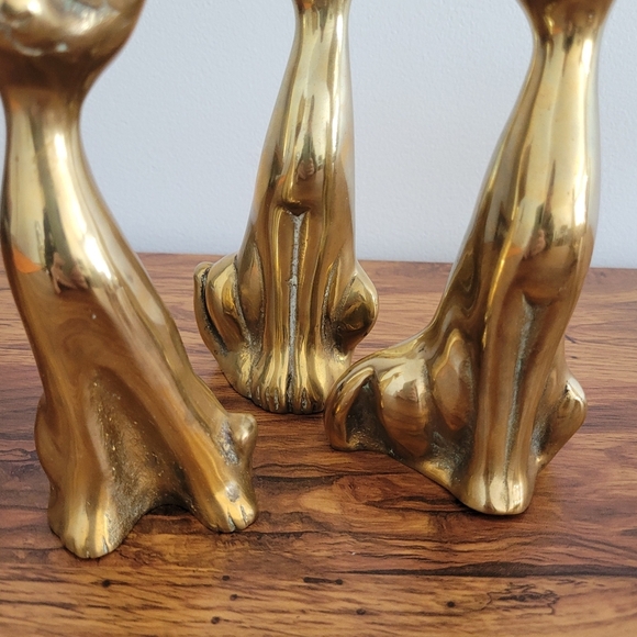 Vintage Solid Brass Cat Sculptures Set Of 3 Long Necks MCM Shows Wear - Picture 6 of 11